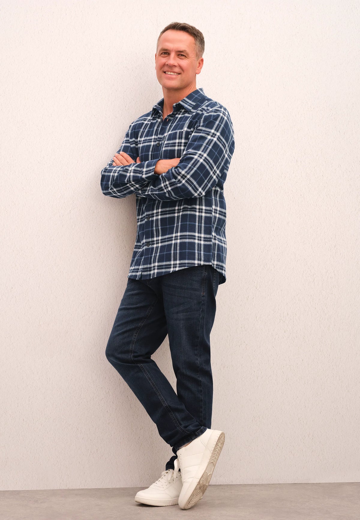 Mens Navy Flannel Check Long Sleeve Shirt