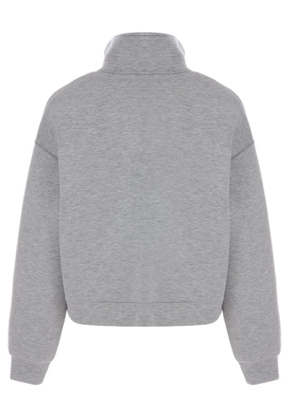 Womens Grey Button Through Bomber Sweatshirt