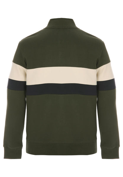 Mens Khaki Colour Block Quarter Zip Sweatshirt
