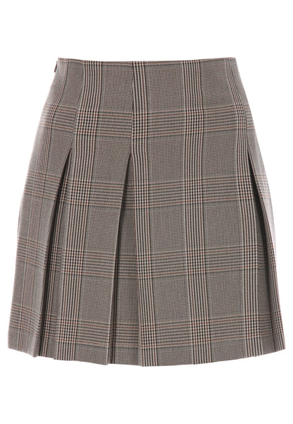 Womens Brown Check Mini Pleat Skirt