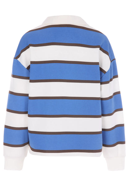 Womens Blue Stripe Collar Sweatshirt