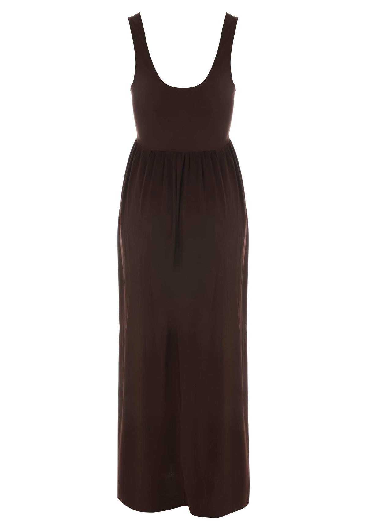 Womens Chocolate Brown Scoop Neck 2-in-1 Midi Dress