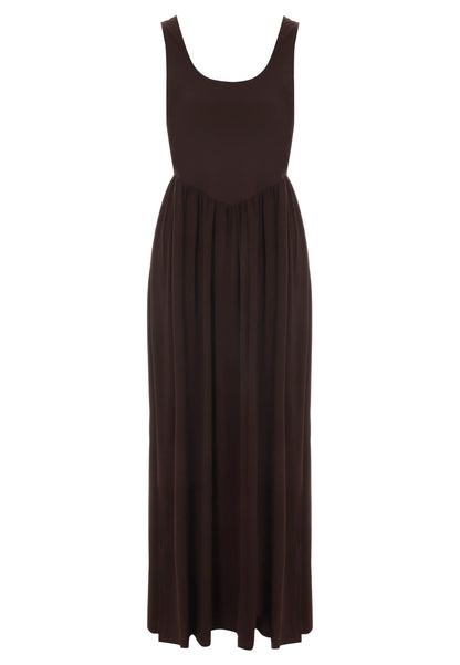Womens Chocolate Brown Scoop Neck 2-in-1 Midi Dress