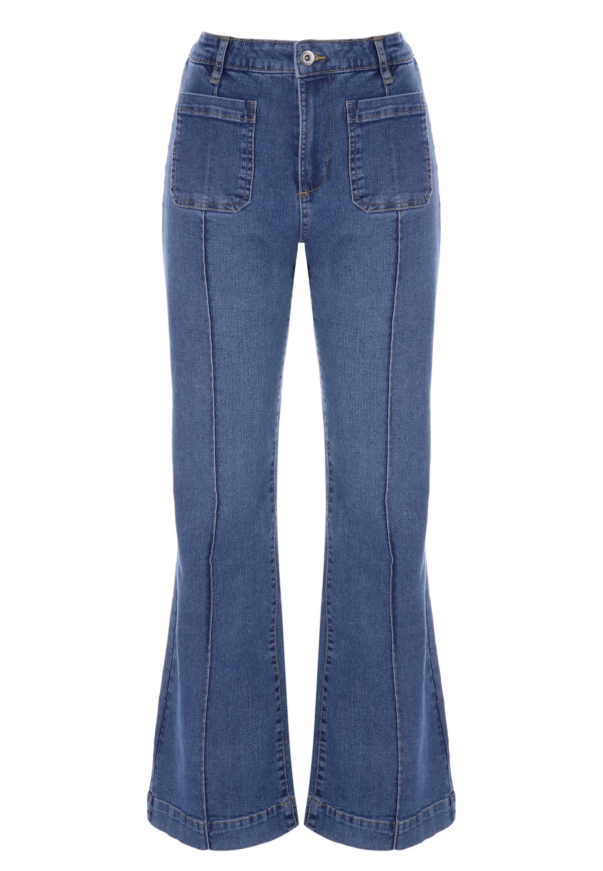 Womens Blue Seam Flare Leg Jeans