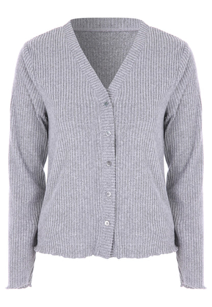 Womens Grey Ribbed Cardigan & Cami Pyjama Top Set