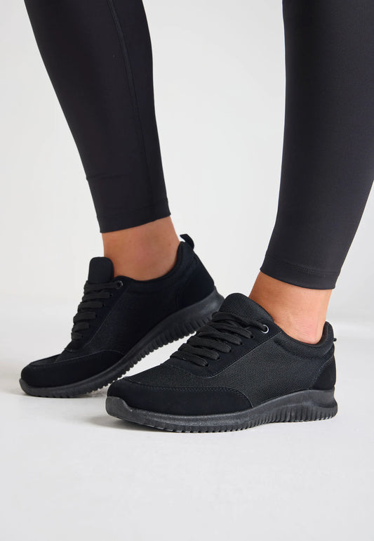 Womens Plain Black Runner Trainers