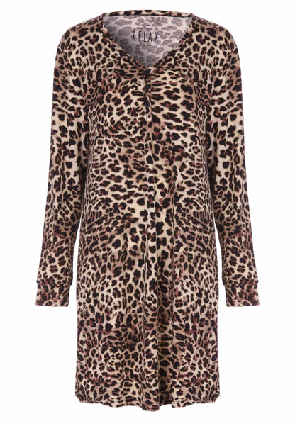 Womens Natural Leopard Print Soft Touch Nightdress