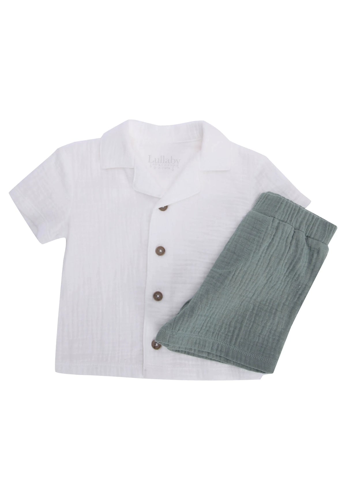 Baby Boys White Cheesecloth Shirt & Shorts Set