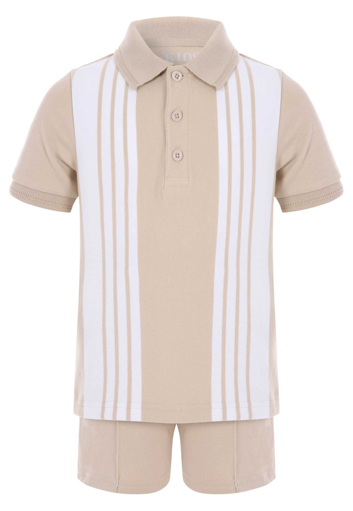 Younger Boys Stone Stripe Polo Shirt & Shorts Set