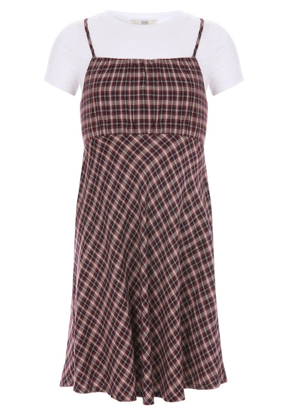 Older Girls Burgundy Check Dress & T-Shirt Set