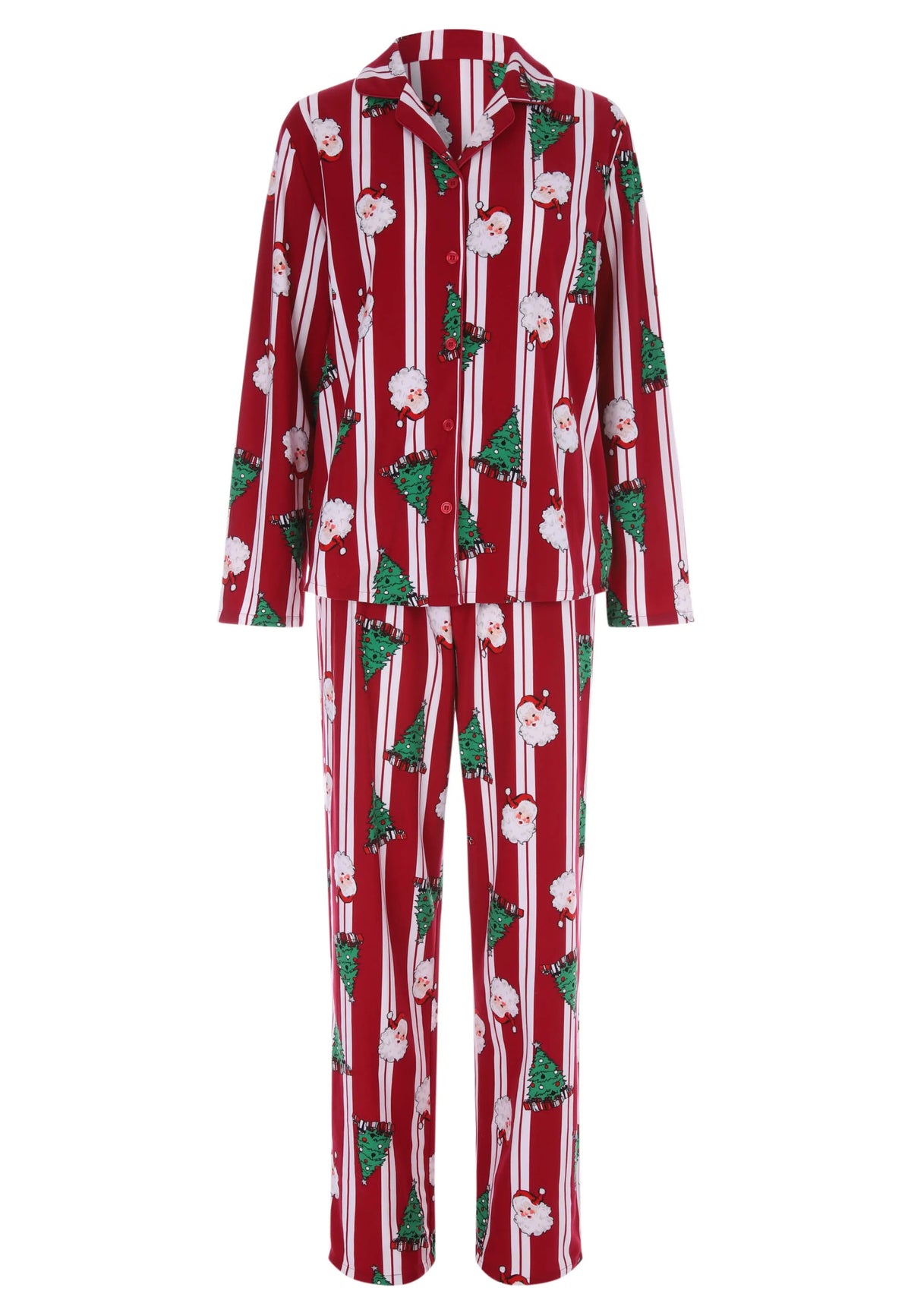 Womens Red & White Stripe Santa Print Family Pyjama Set