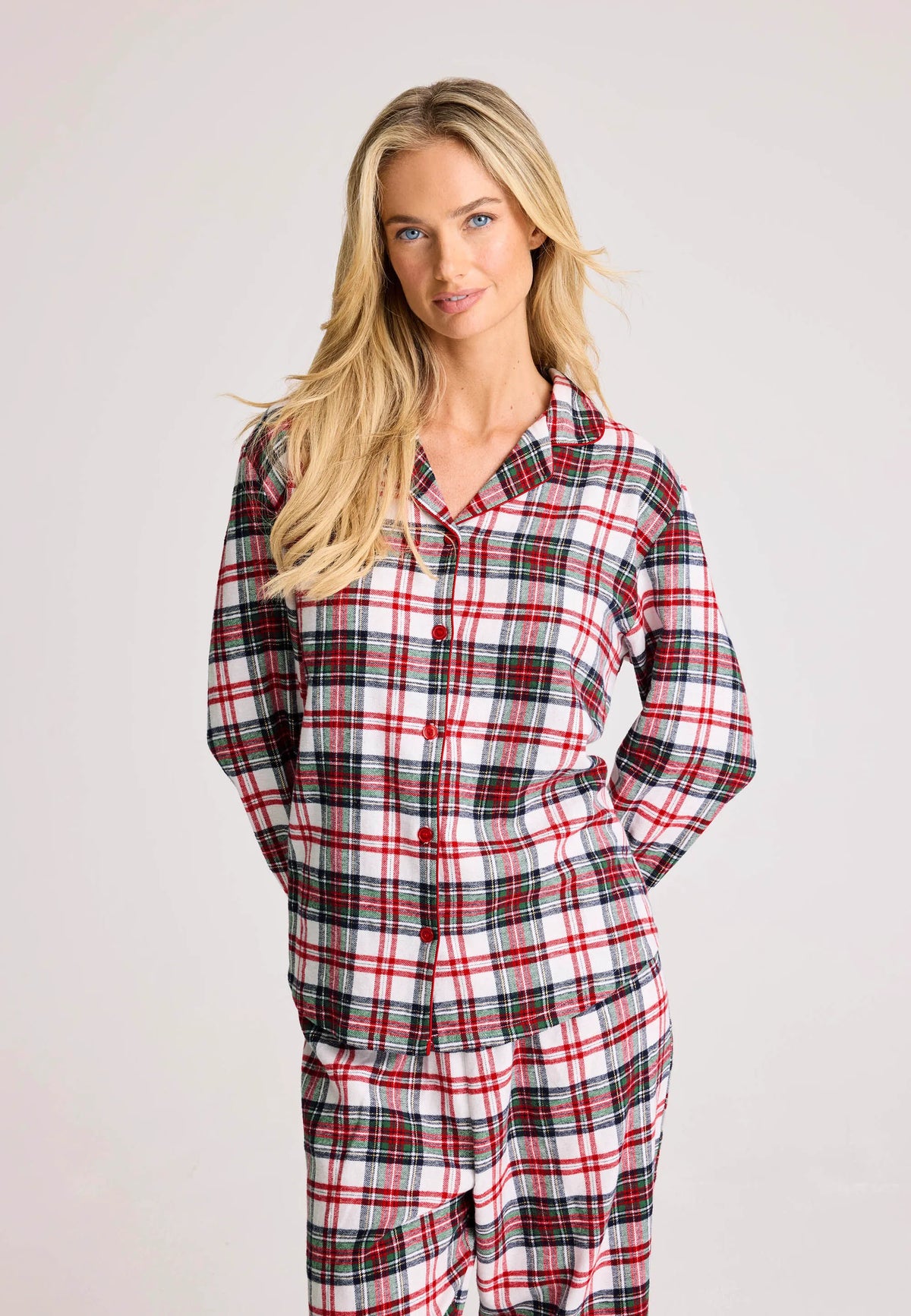 Womens Cream Check Print Cotton Family Pyjama Set