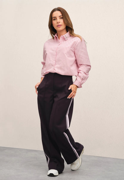 Womens Pink Stripe Diamante Tuck Hem Shirt