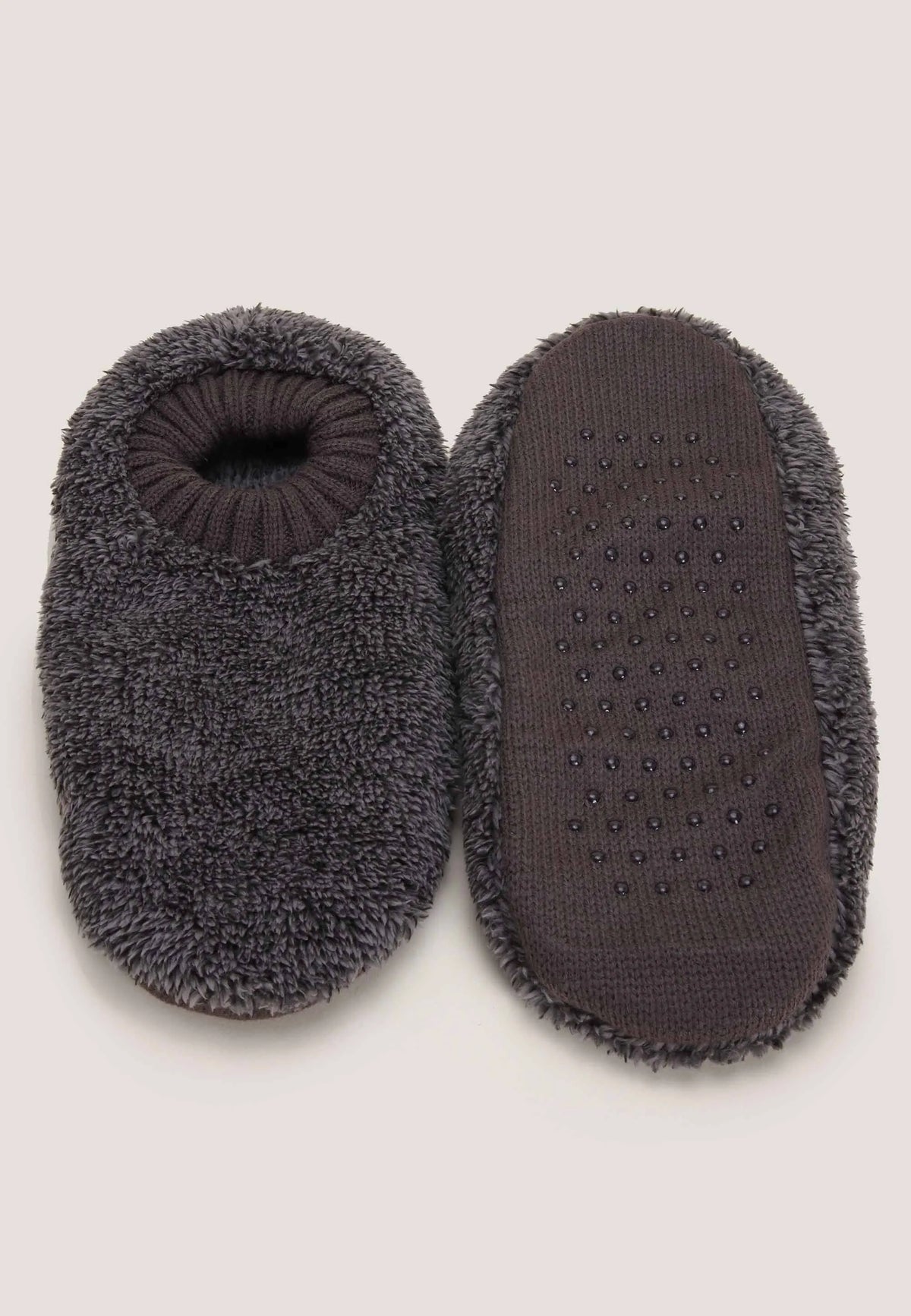 Mens Grey Cosy Fleece Lined Footlet Slippers