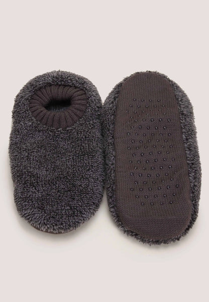 Mens Grey Cosy Fleece Lined Footlet Slippers
