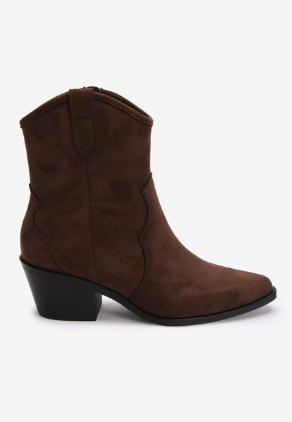 Womens Dark Brown Faux Suede Western Ankle Boots