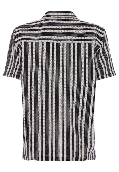 Mens Black Crochet Stripe Cotton Shirt