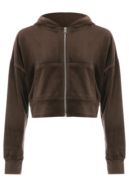 Older Girls Chocolate Brown Velour Zip Through Top
