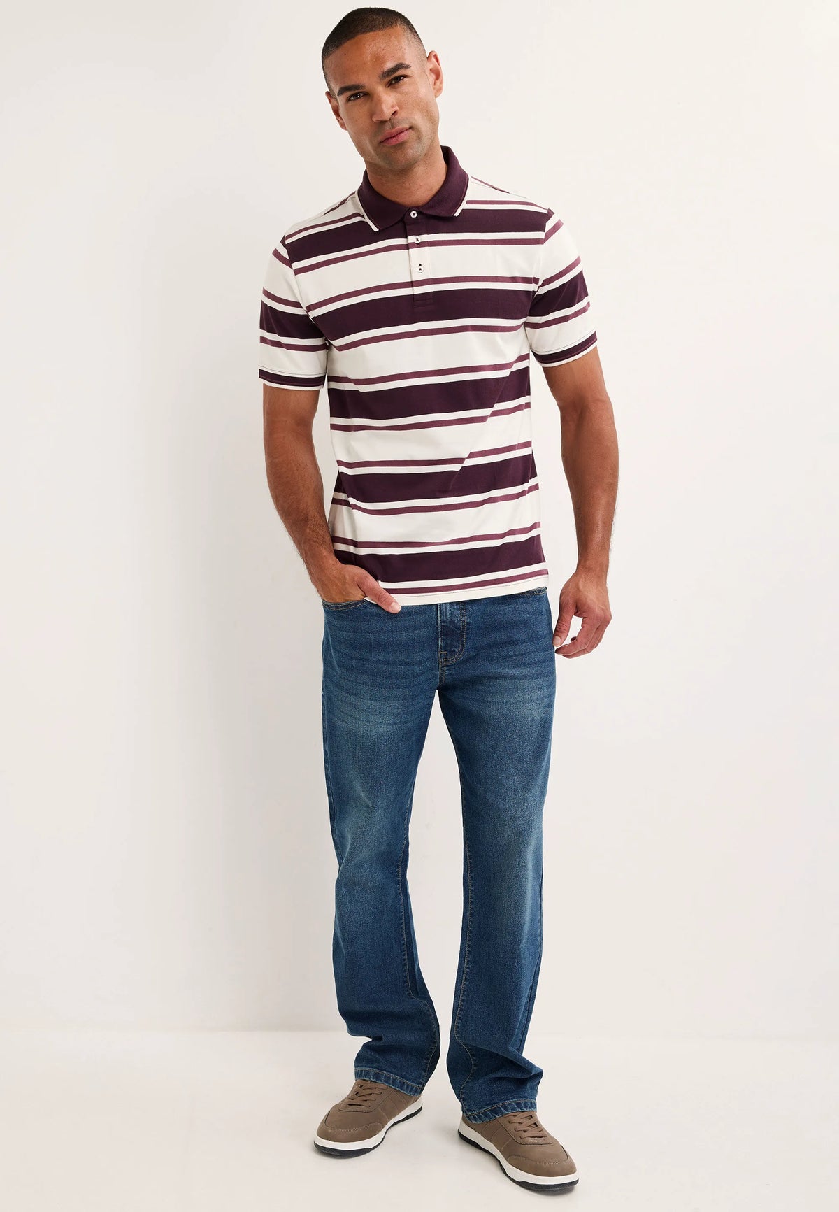 Mens Plum Horizontal Stripe Polo Shirt