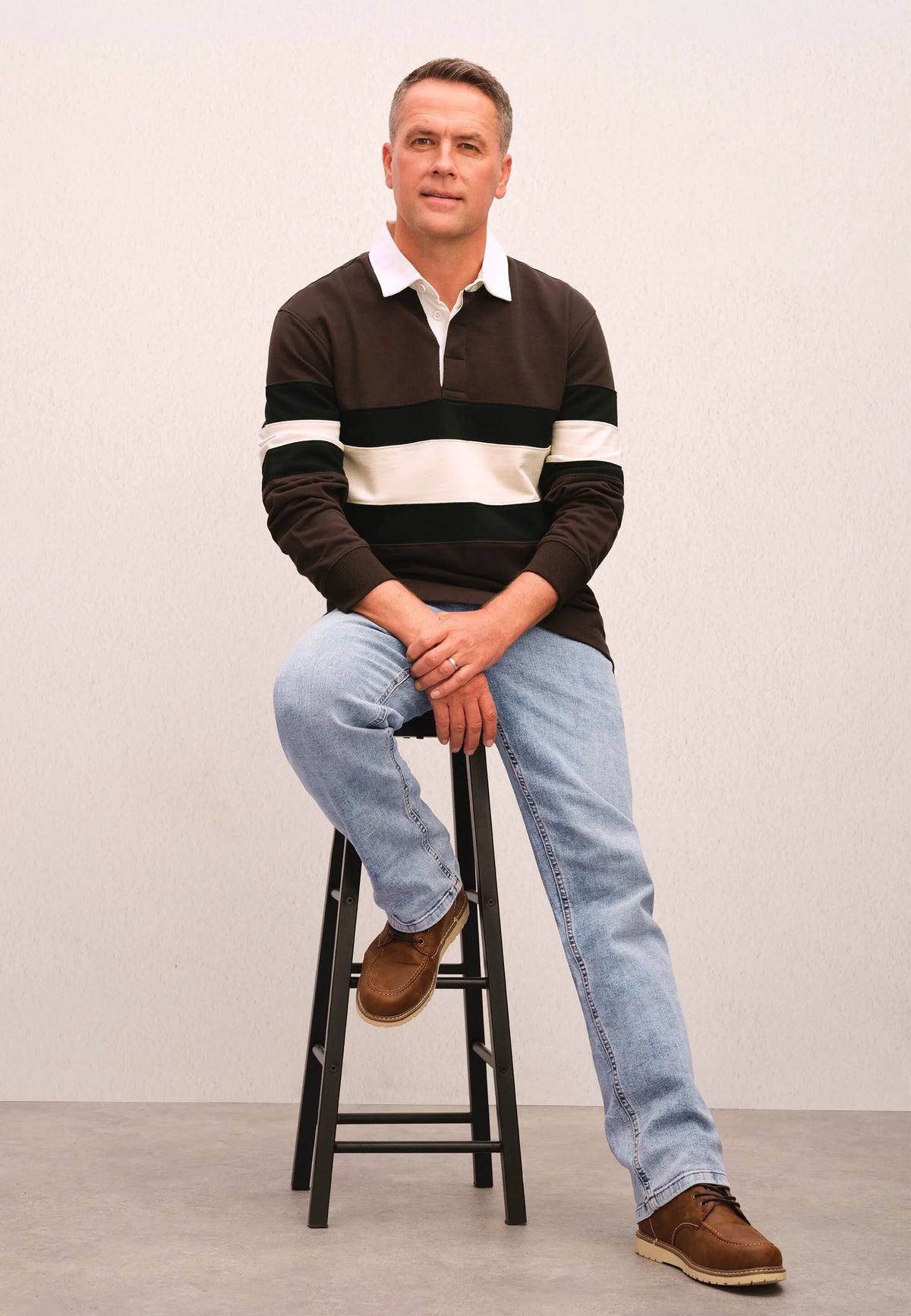 Mens Brown Stripe Rugby Sweatshirt