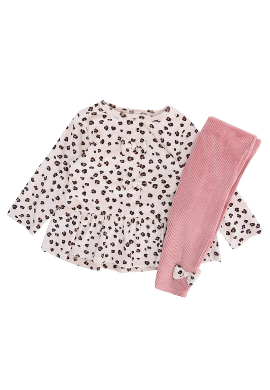 Baby Girls Stone Leopard Print Peplem Top & Leggings Set