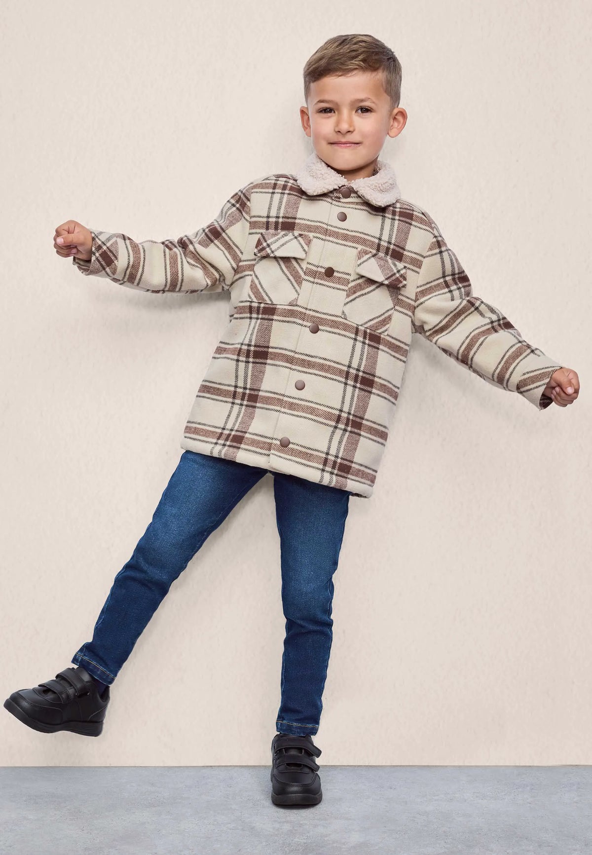 Younger Boys Stone Check Shirt Jacket