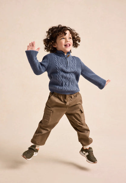 Younger Boys Blue Quarter Zip Cable Jumper