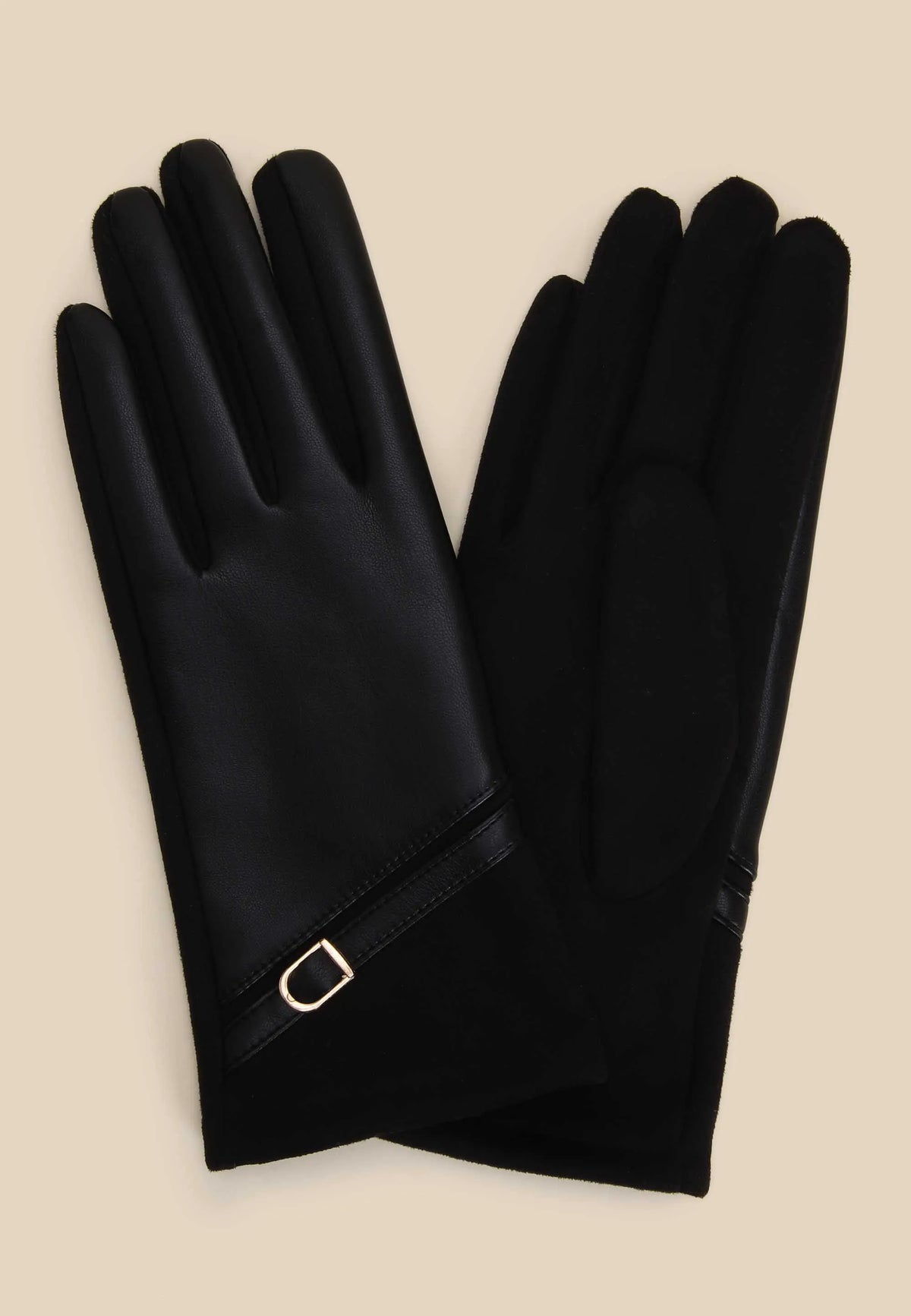 Womens Black Gold Buckle Gloves