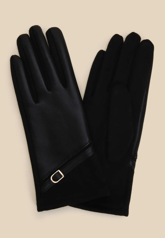 Womens Black Gold Buckle Gloves