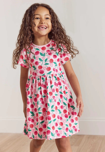 Younger Girls Pink Cherry Print Dress
