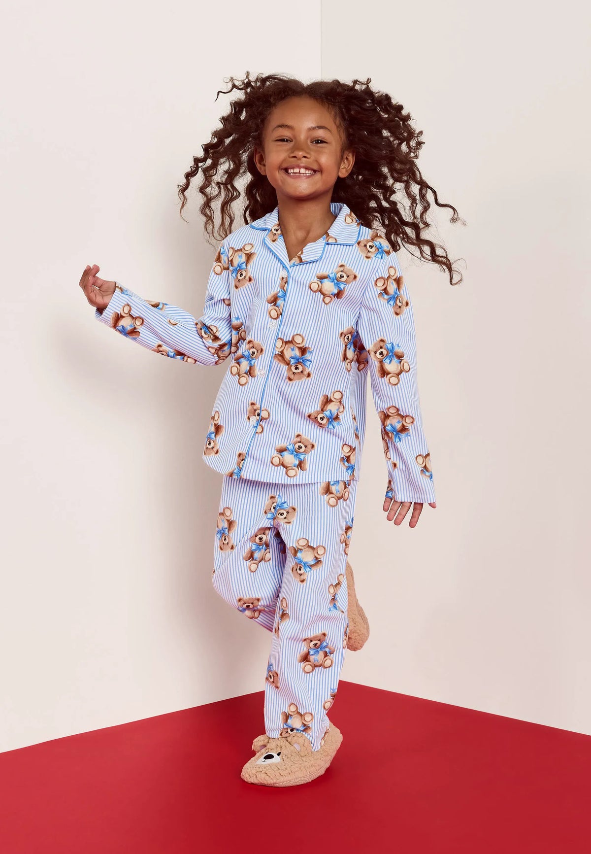 Unisex Kids Blue Stripe Bear Print Family Pyjama Set