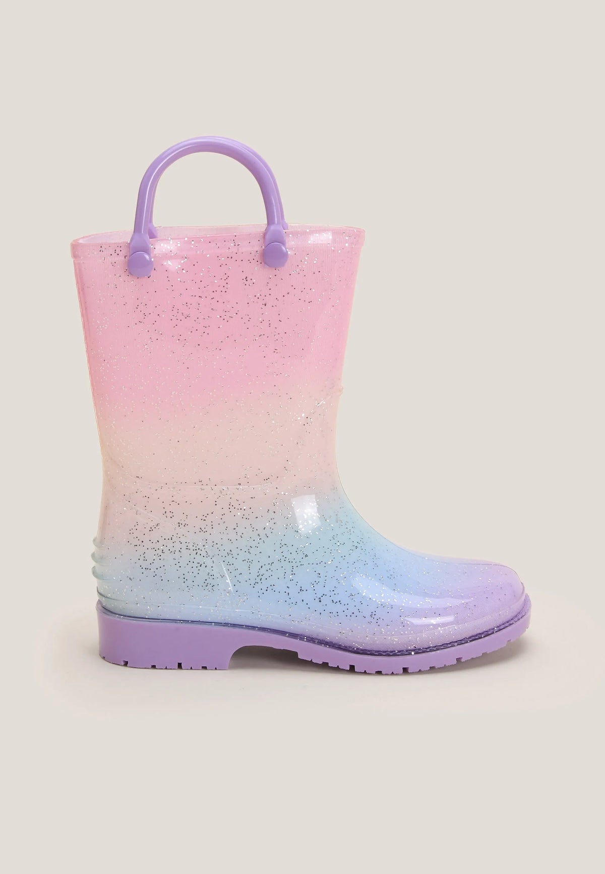 Girls Pink Rainbow Glitter Pull On Wellies