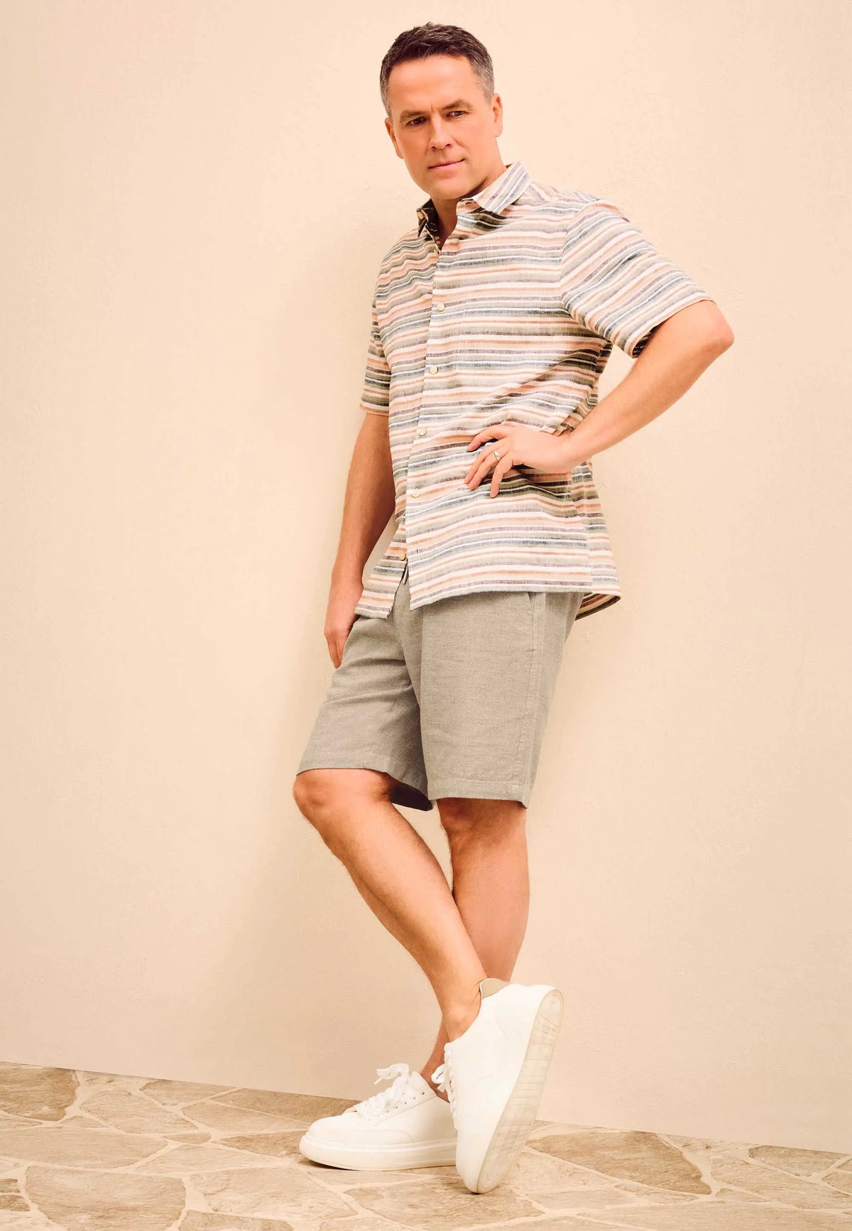 Mens Rust Stripe Linen Blend Cotton Shirt