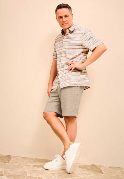 Mens Rust Stripe Linen Blend Cotton Shirt