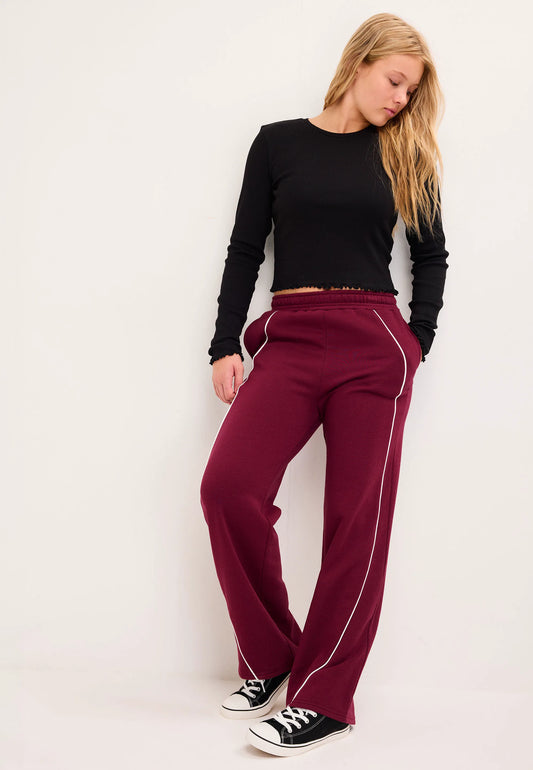 Older Girls Burgundy Piped Wide Leg Joggers