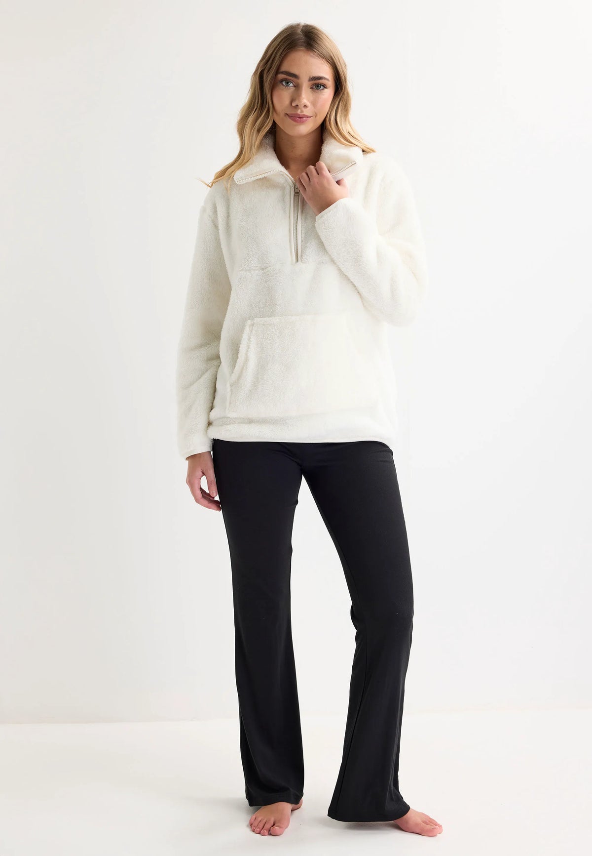 Womens Cream Cosy Zip Fleece Top