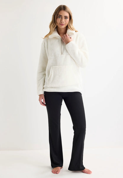 Womens Cream Cosy Zip Fleece Top
