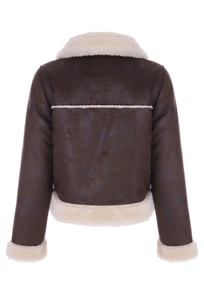 Older Girls Chocolate Brown Faux Shearling Jacket