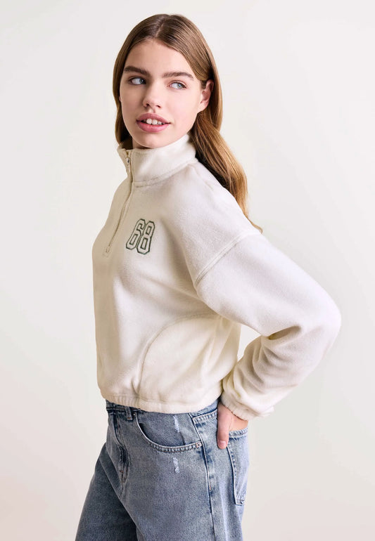 Older Girls Cream Half Zip Fleece Sweatshirt