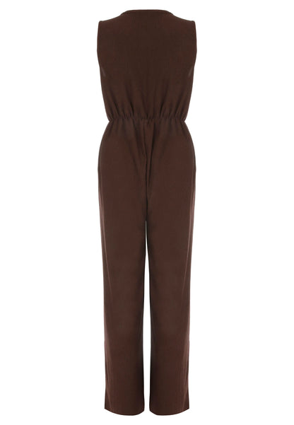 Womens Chocolate Brown V-Neck Jumpsuit
