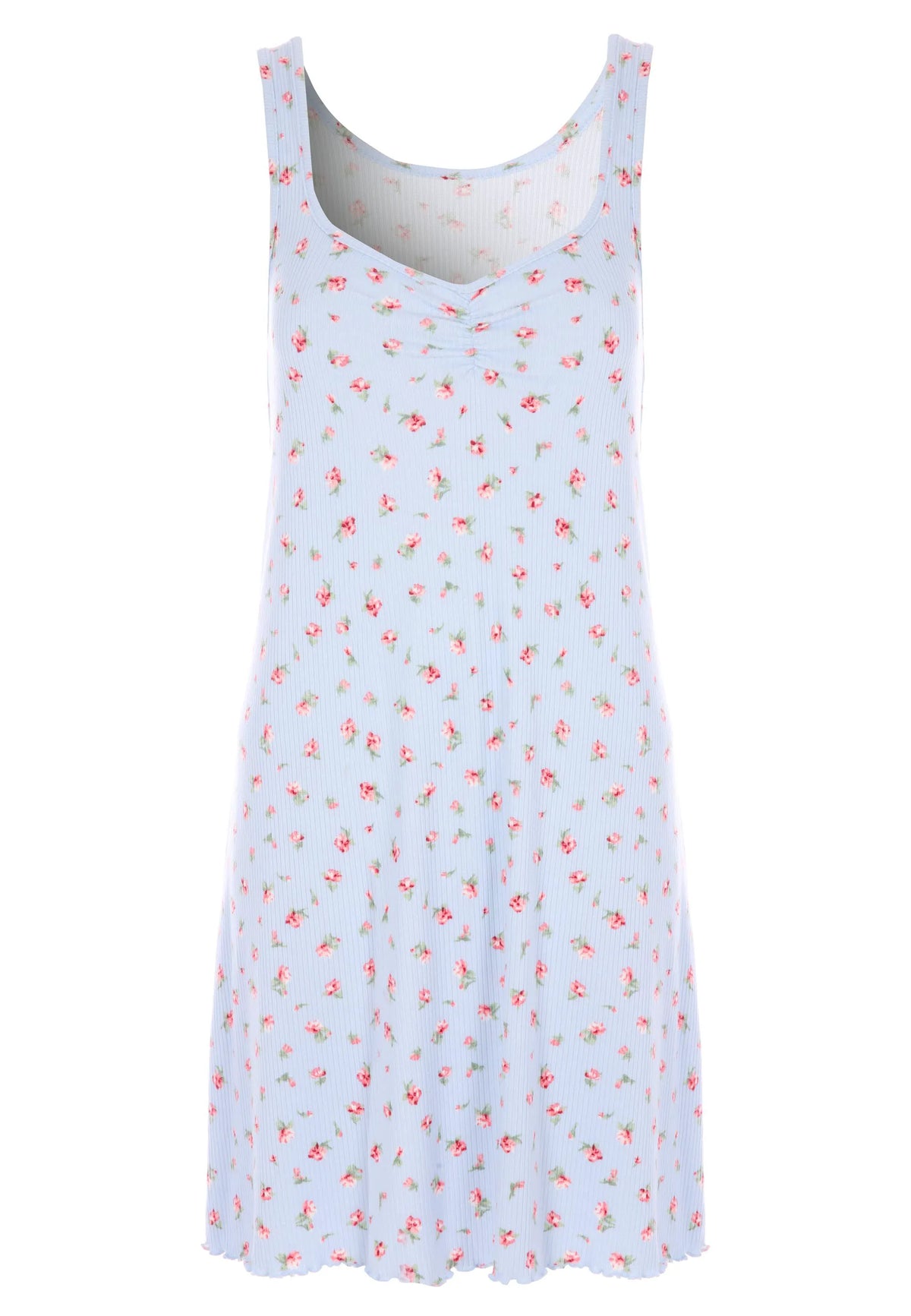 Womens Blue & Red Ditsy Ribbed Chemise
