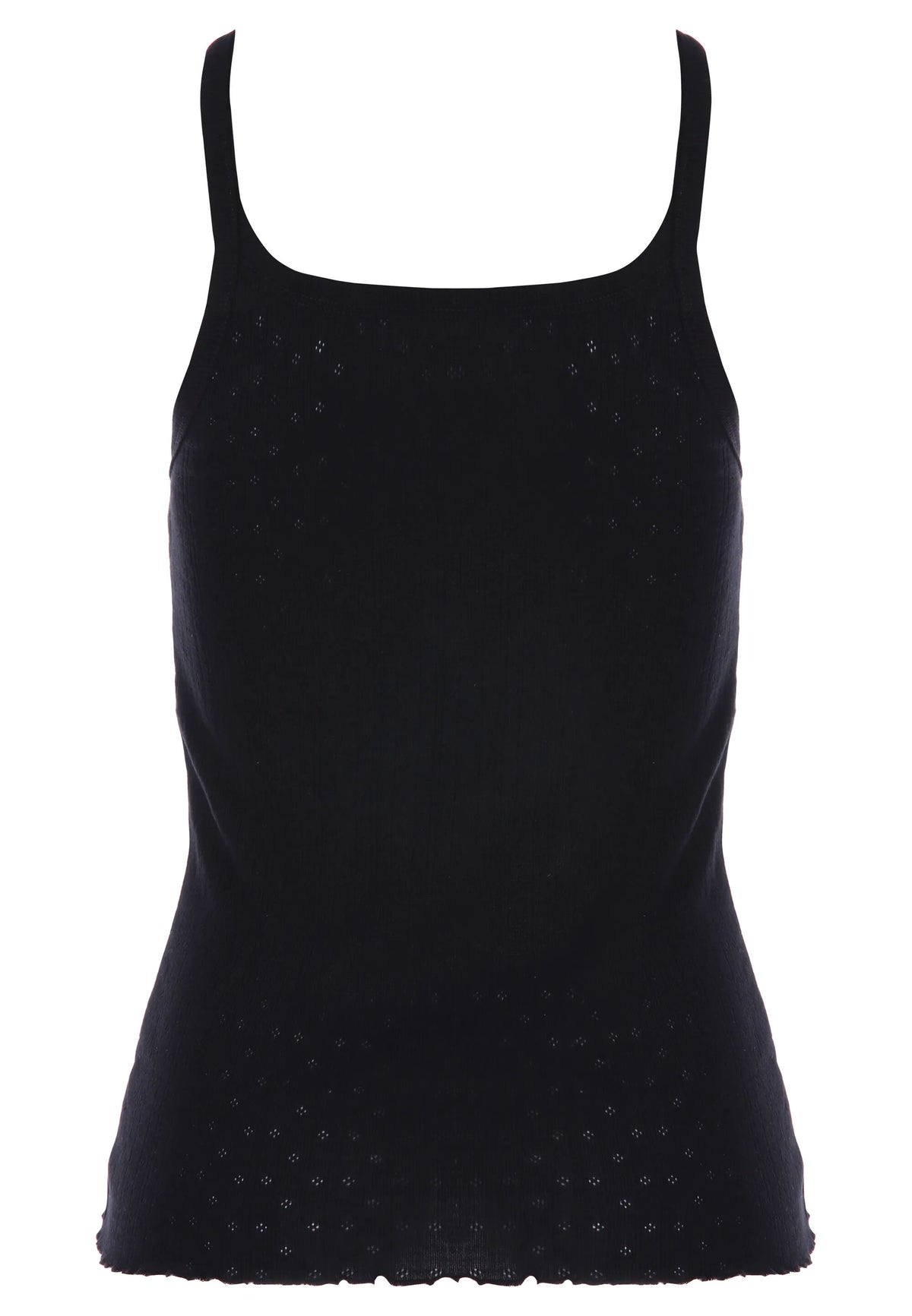 Womens Black Pointelle Strappy Thermal Cami Vest