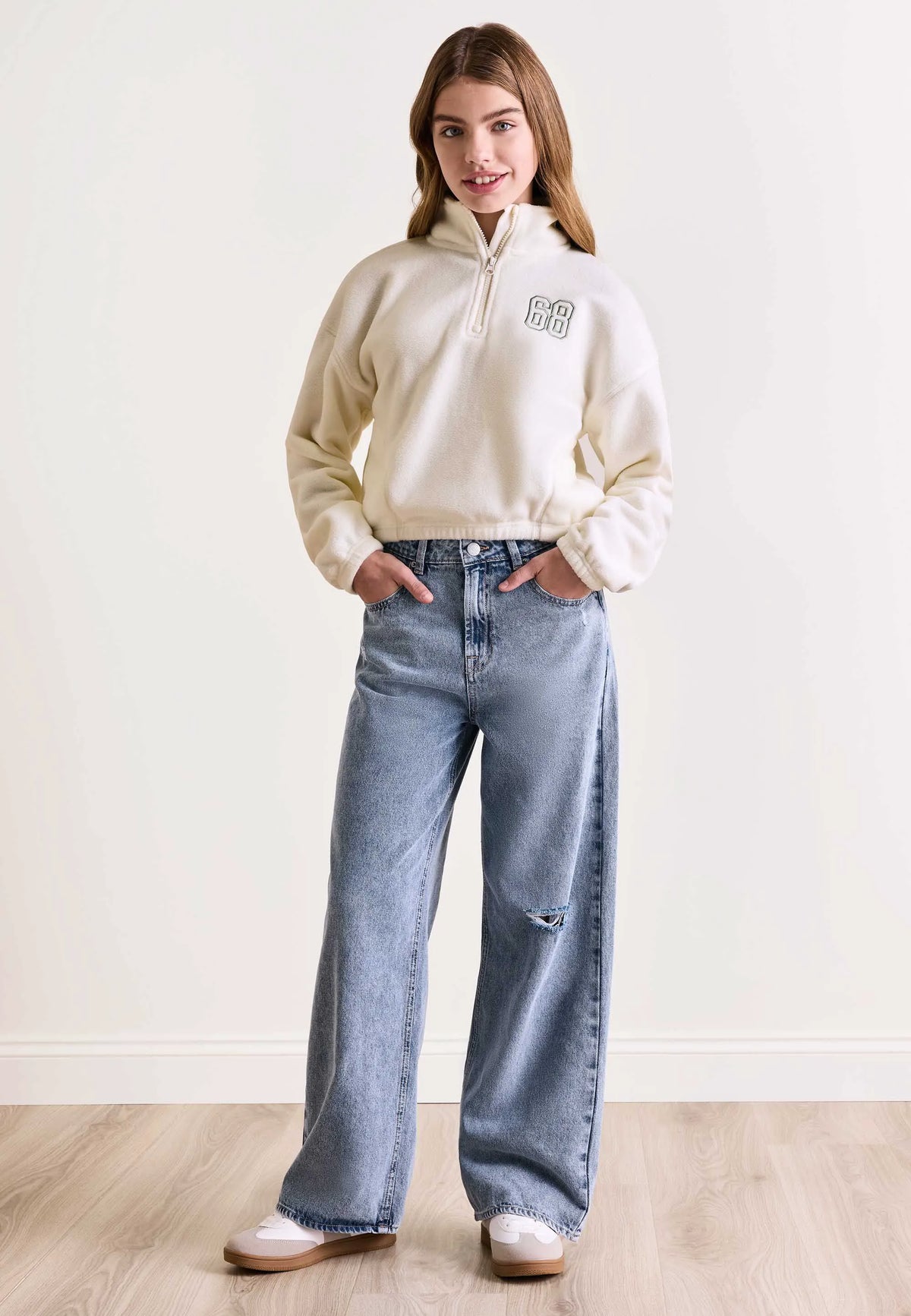 Older Girls Cream Half Zip Fleece Sweatshirt