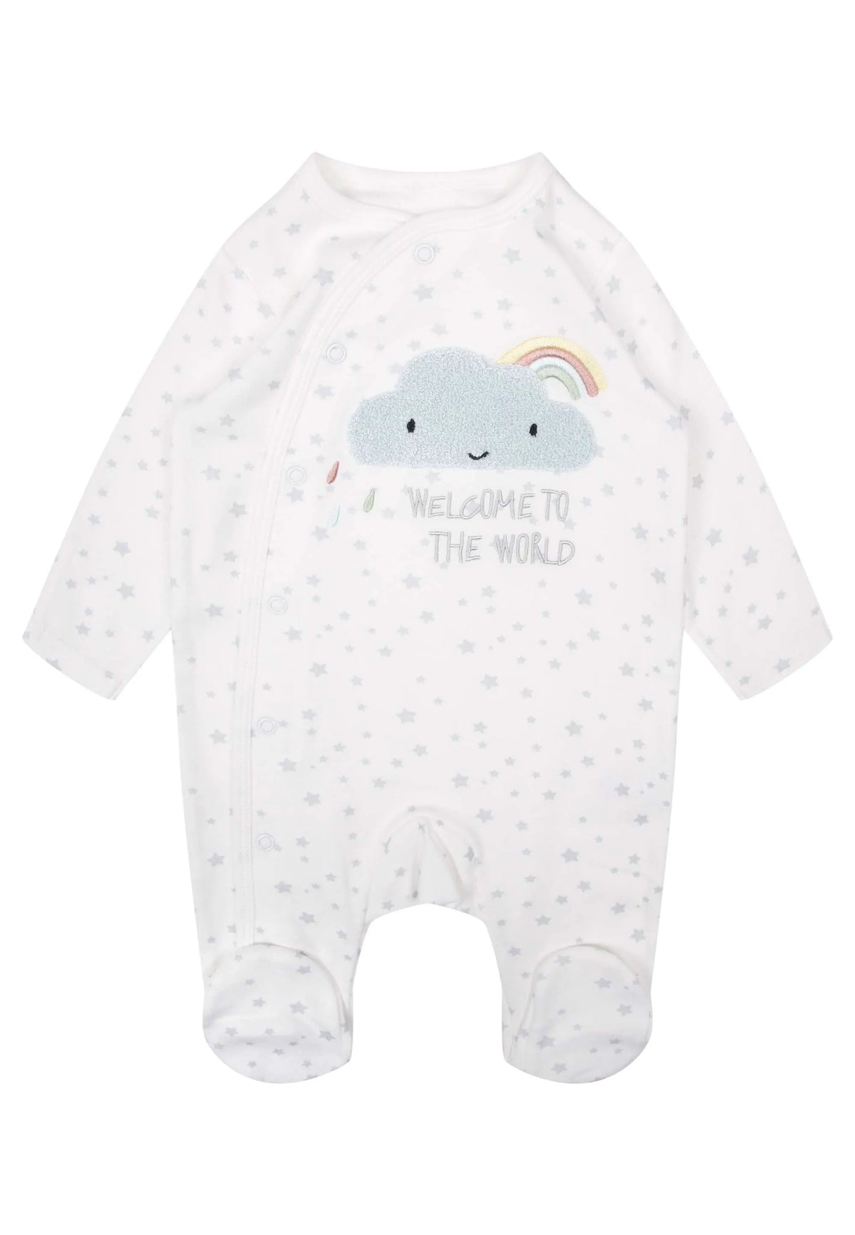 Baby Unisex White Cotton Rainbow Sleepsuit