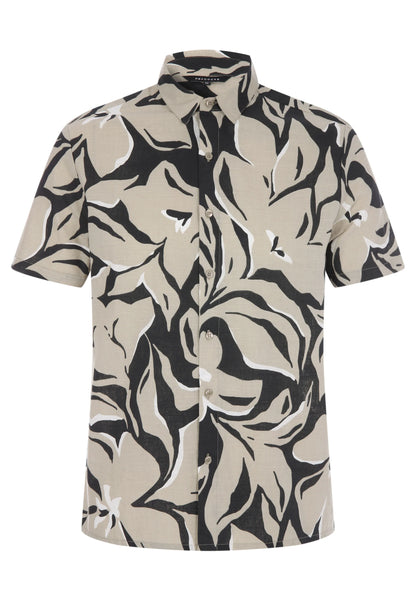 Mens Black Cotton Floral Print Shirt