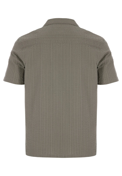 Mens Khaki Seersucker Stripe Cotton Shirt