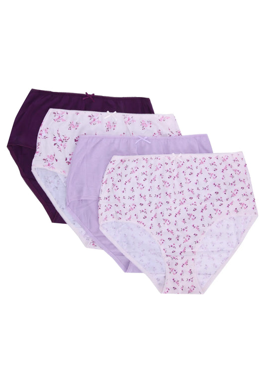 Womens 4pk Purple Floral Full Briefs