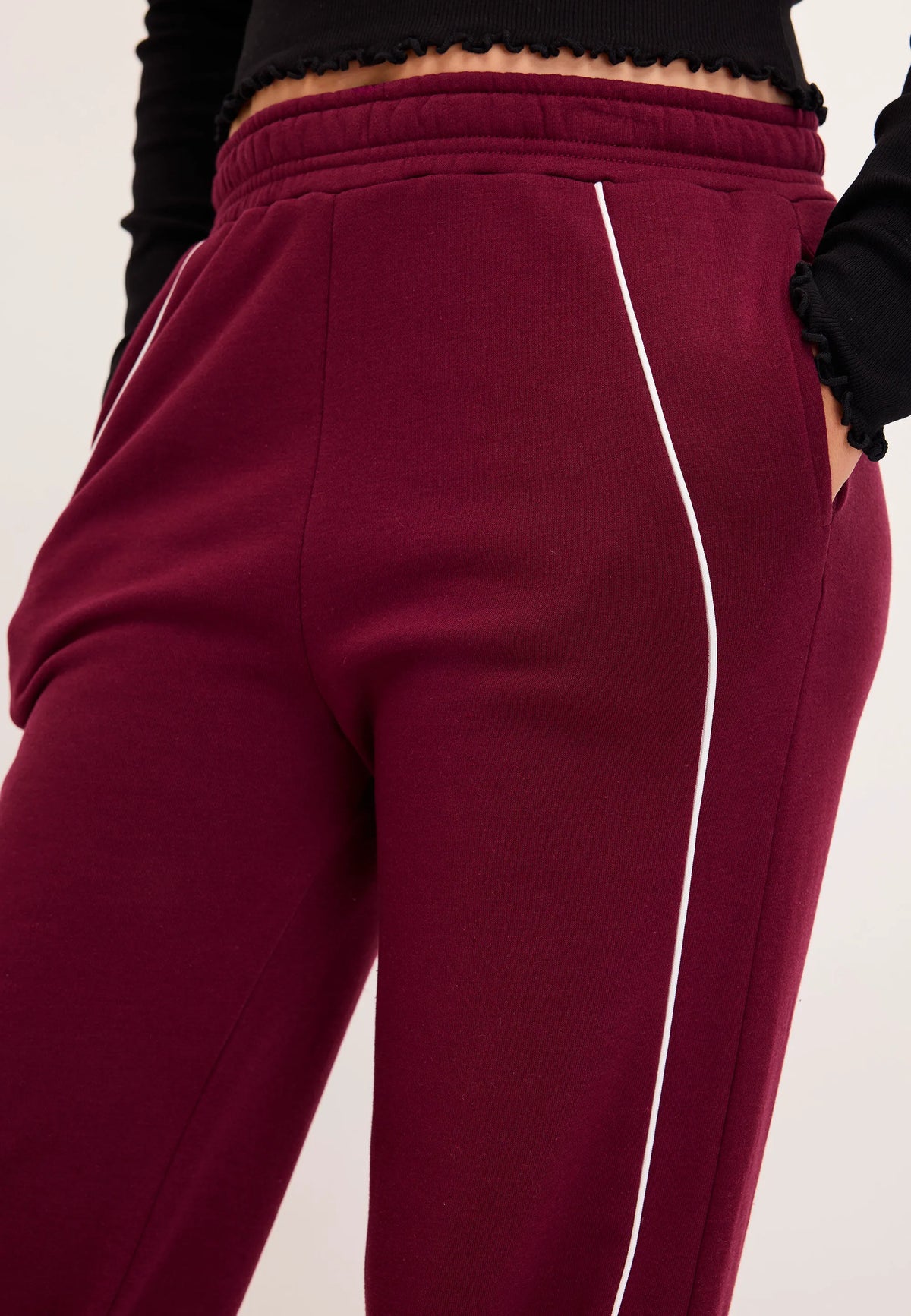 Older Girls Burgundy Piped Wide Leg Joggers