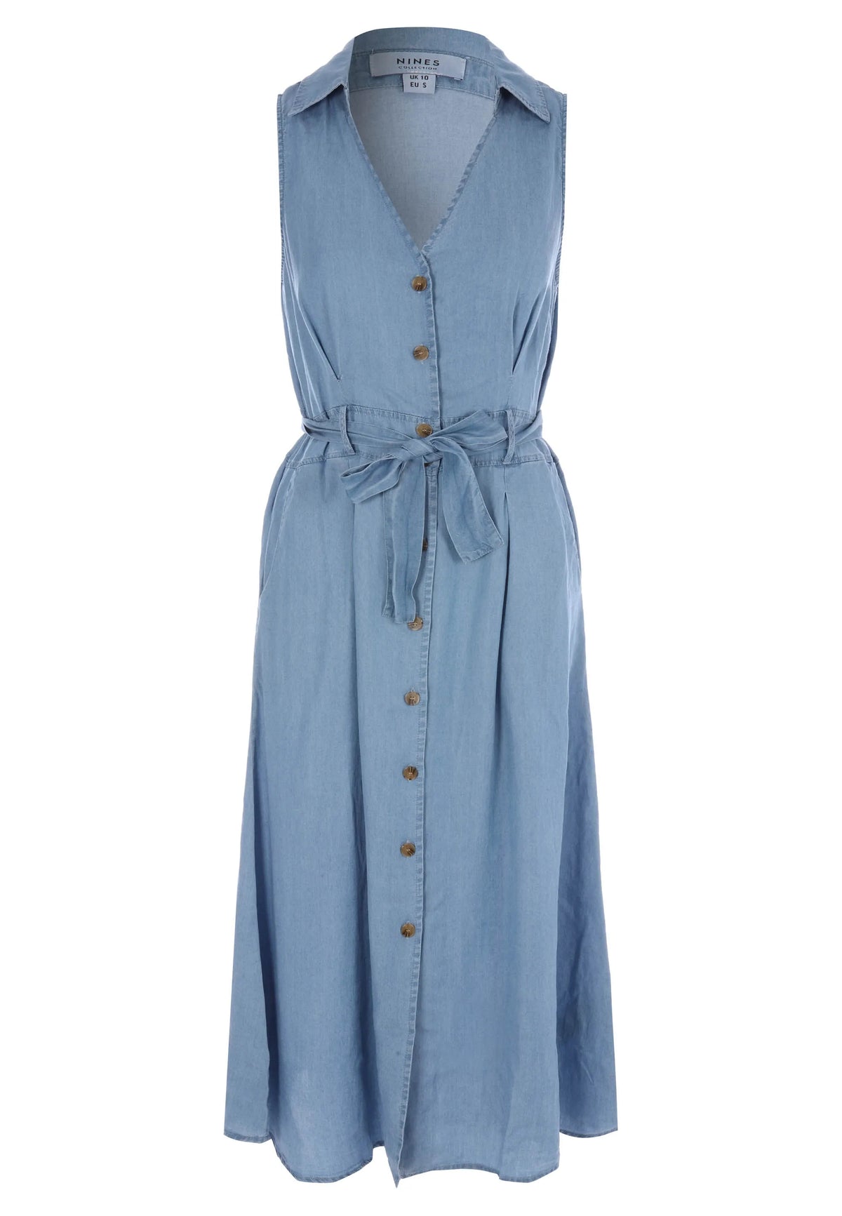 Womens Denim Look Sleeveless Shirt Dress