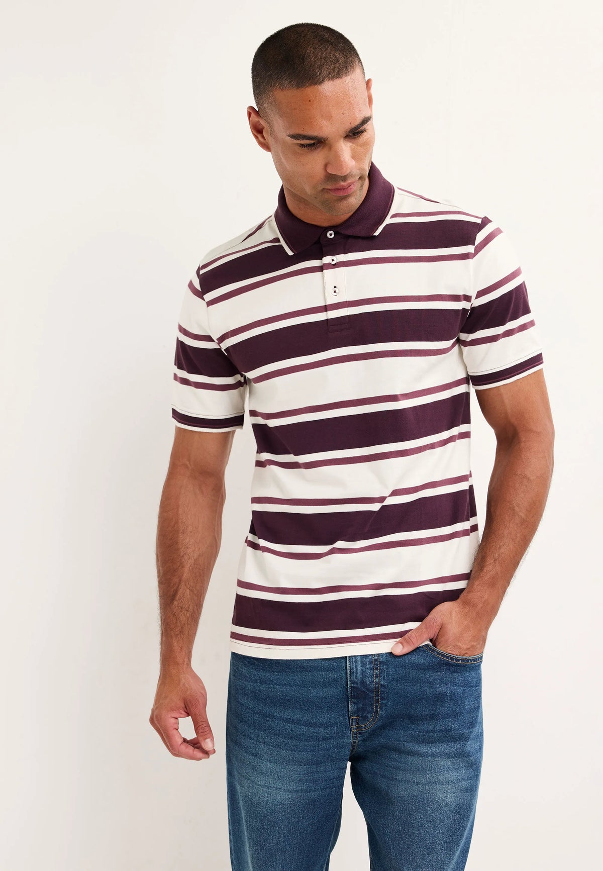 Mens Plum Horizontal Stripe Polo Shirt